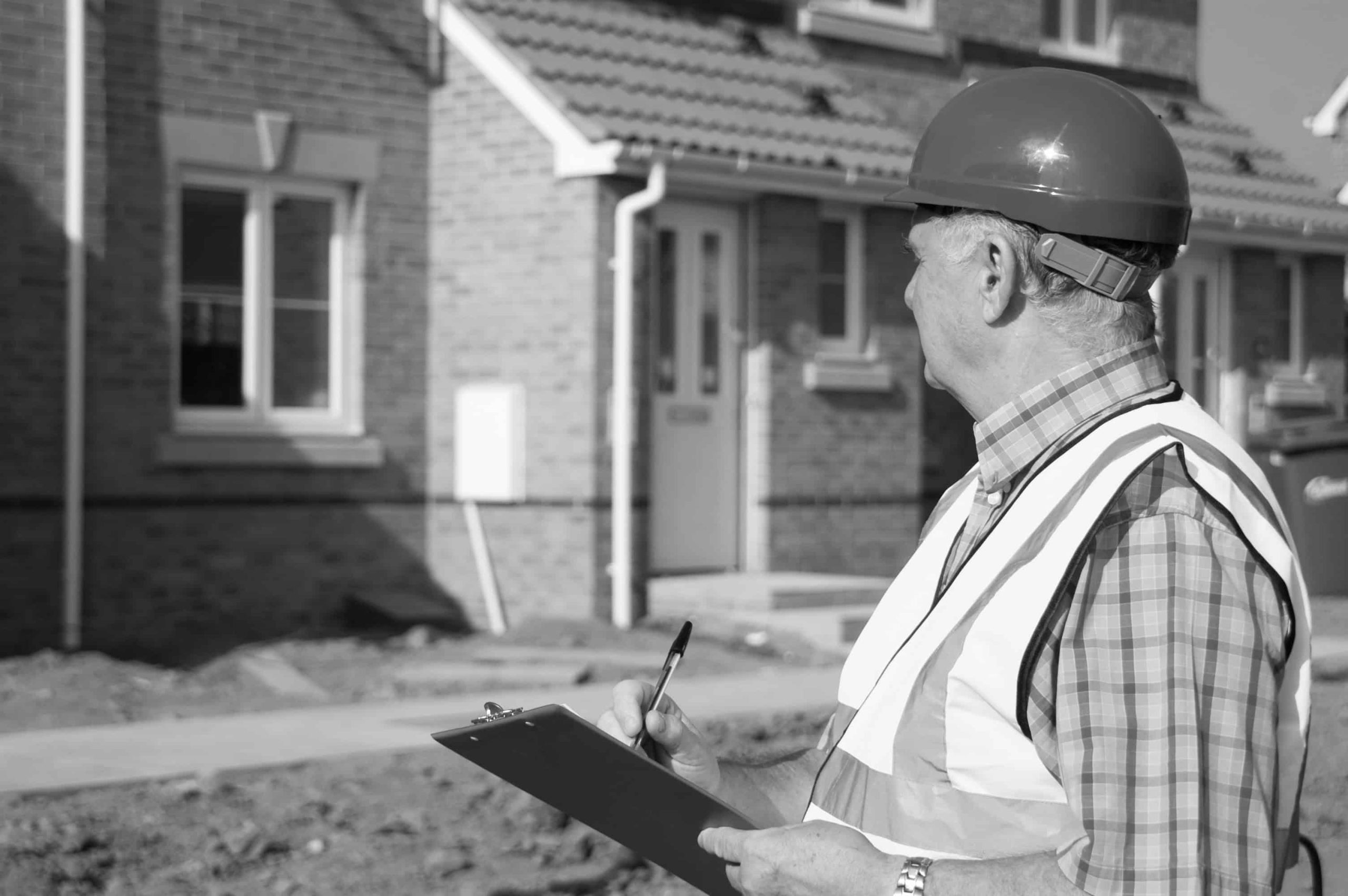 man in hard hat surveying on site