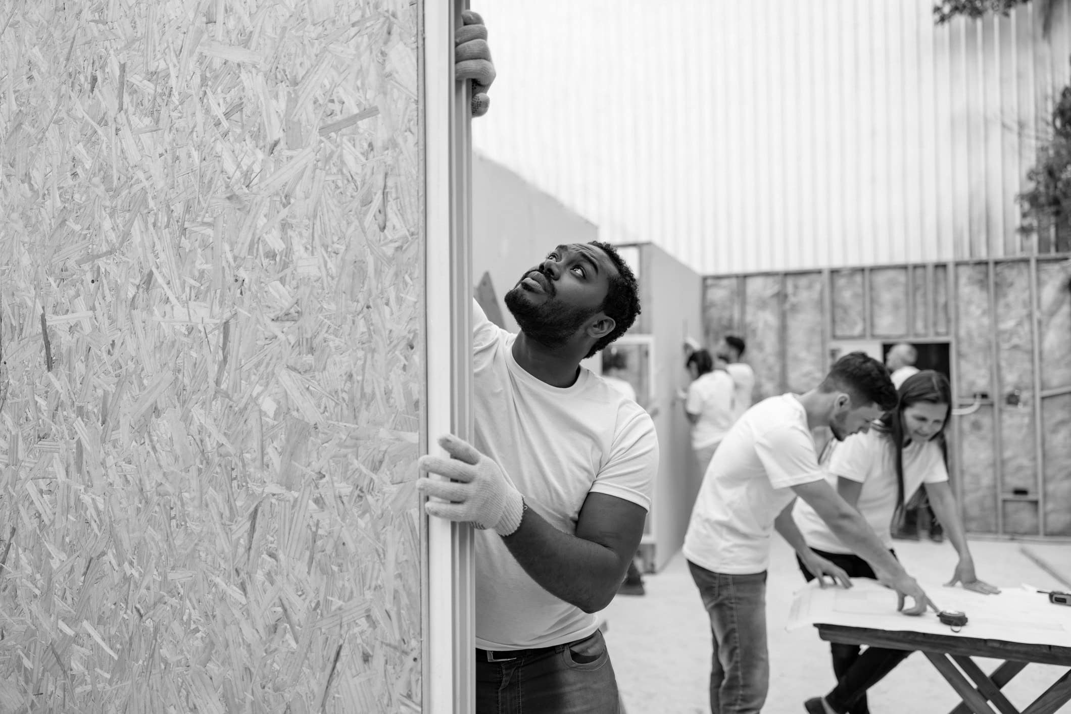 Workers on building site